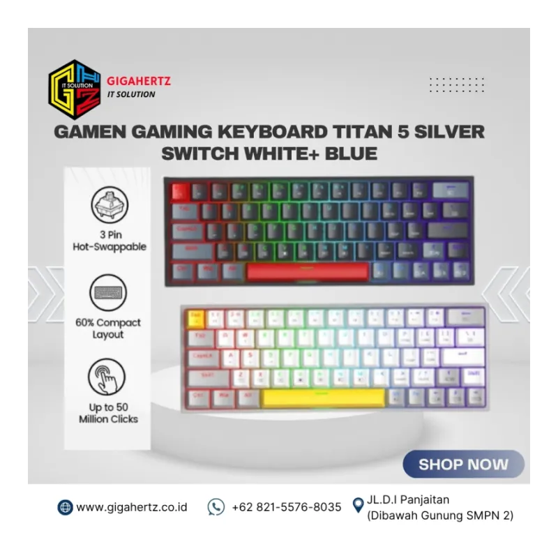 GAMEN GAMING KEYBOARD TITAN 5 SILVER SWITCH WHITE+ BLUE